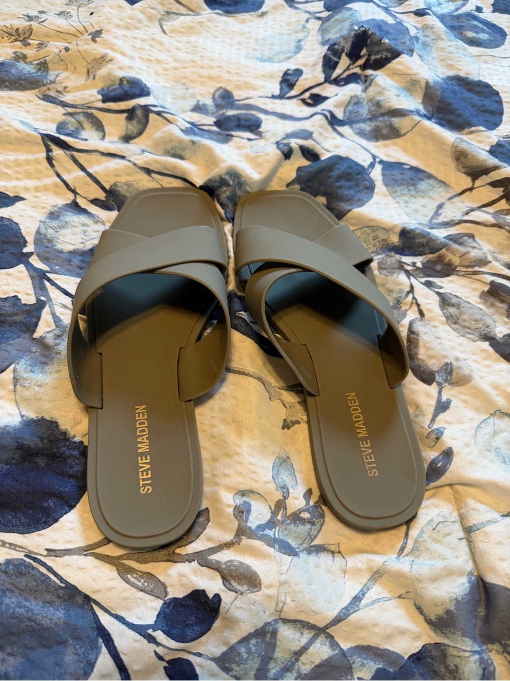 Steve Madden Olive-Taupe Crisscross Slide Sandals